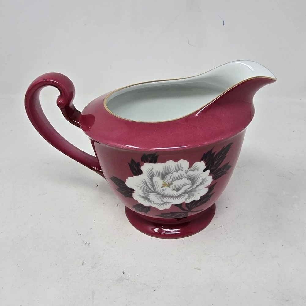 Vtg Noritake creamer pitcher pink floral gold trim mid century Cottagecore